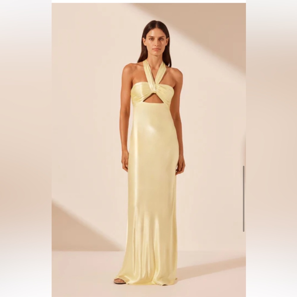 Shona Joy La Lune Ruched Halter Maxi Dress